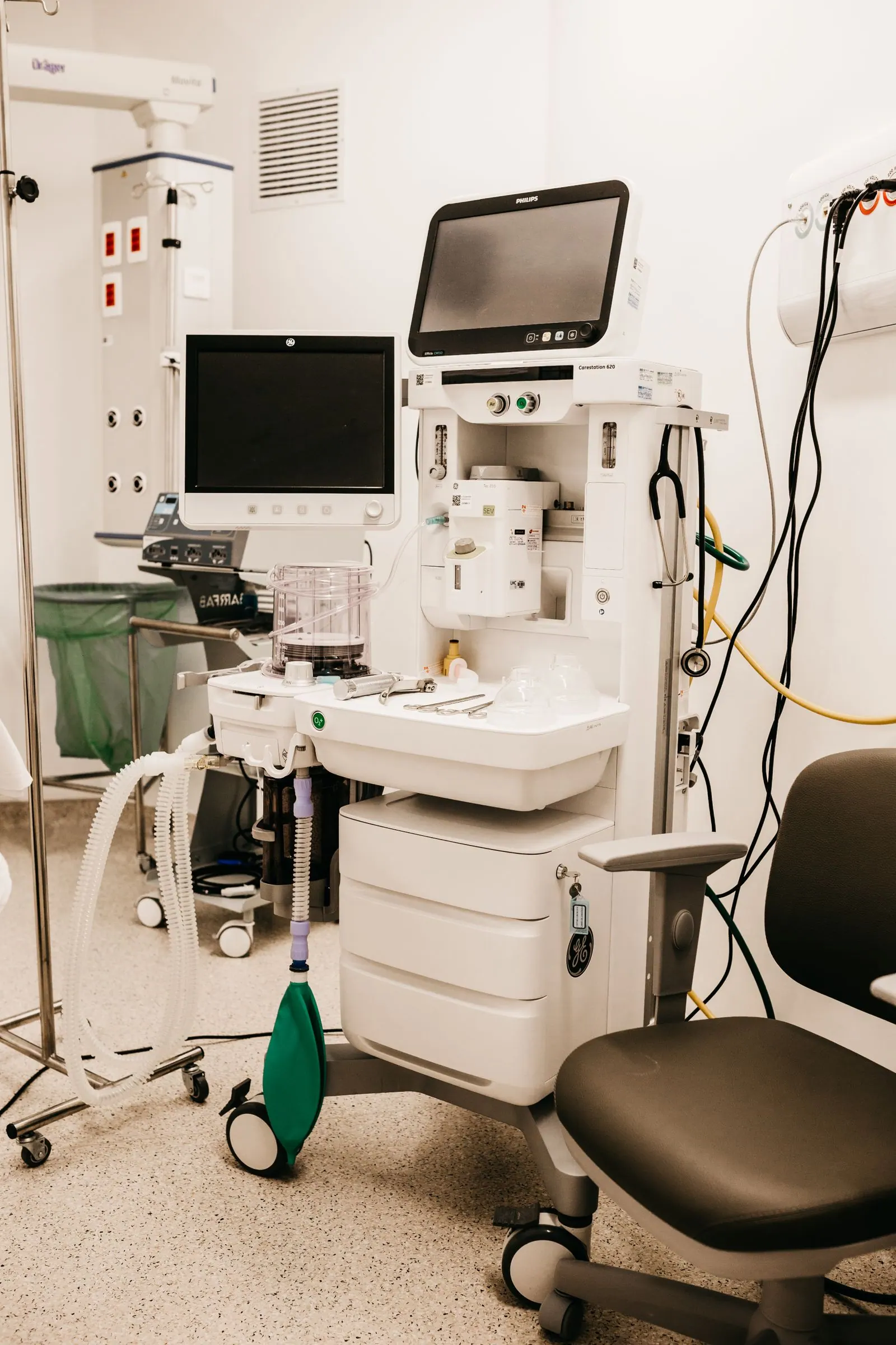 Medical machinery and monitoring equipment in a healthcare facility