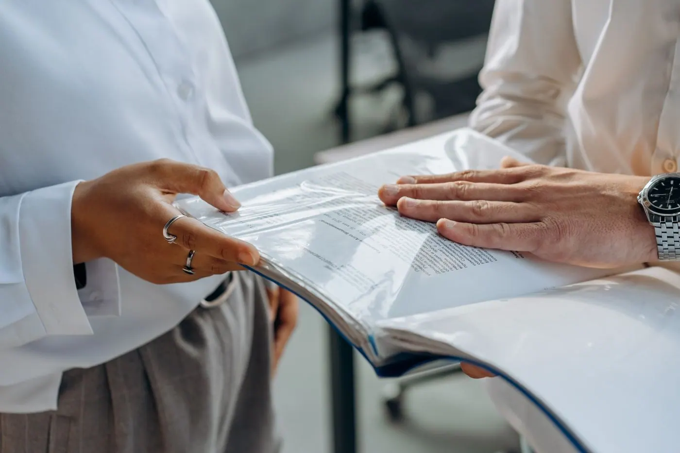Professionals evaluating business documents